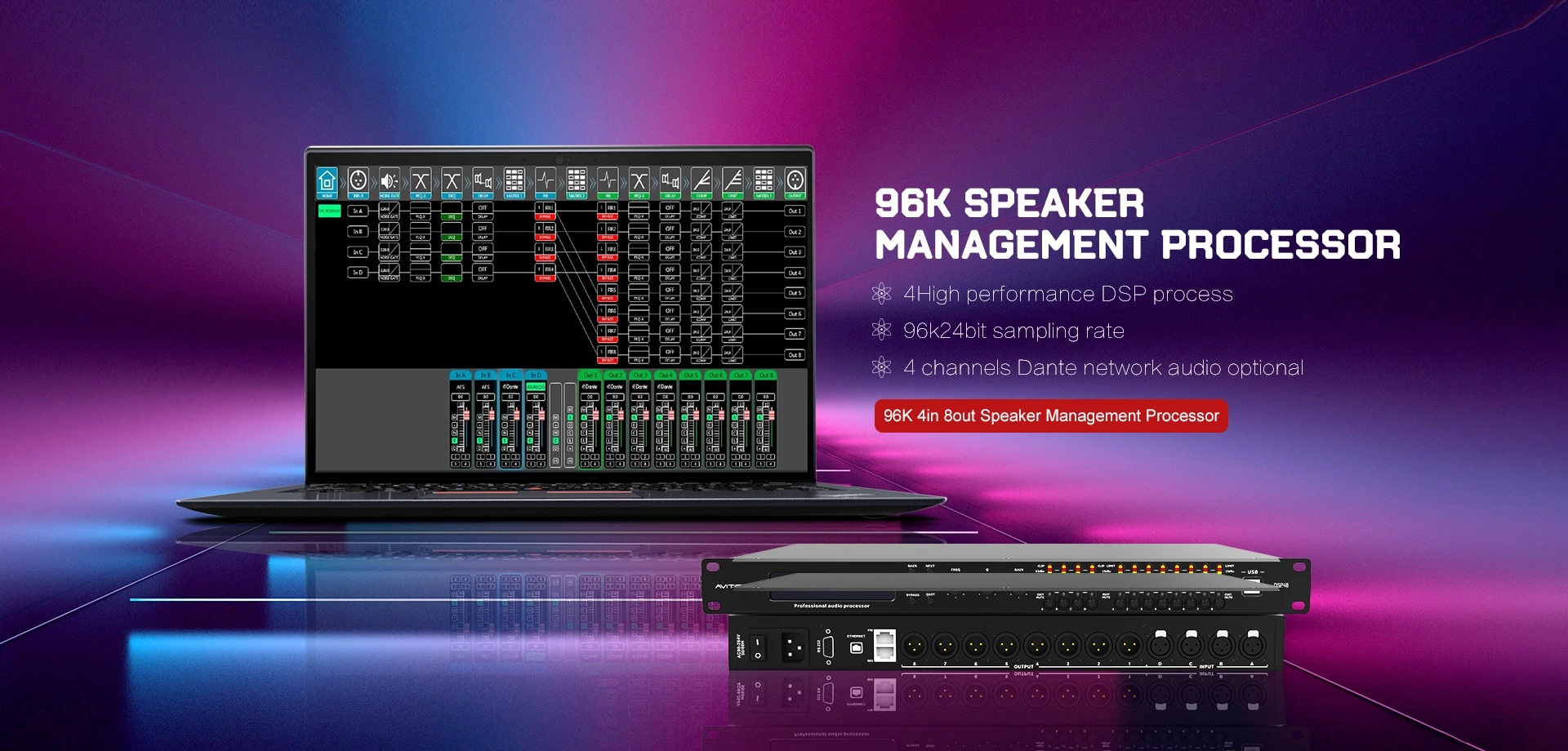 96k 4in 8out Speaker Management Processor Factory